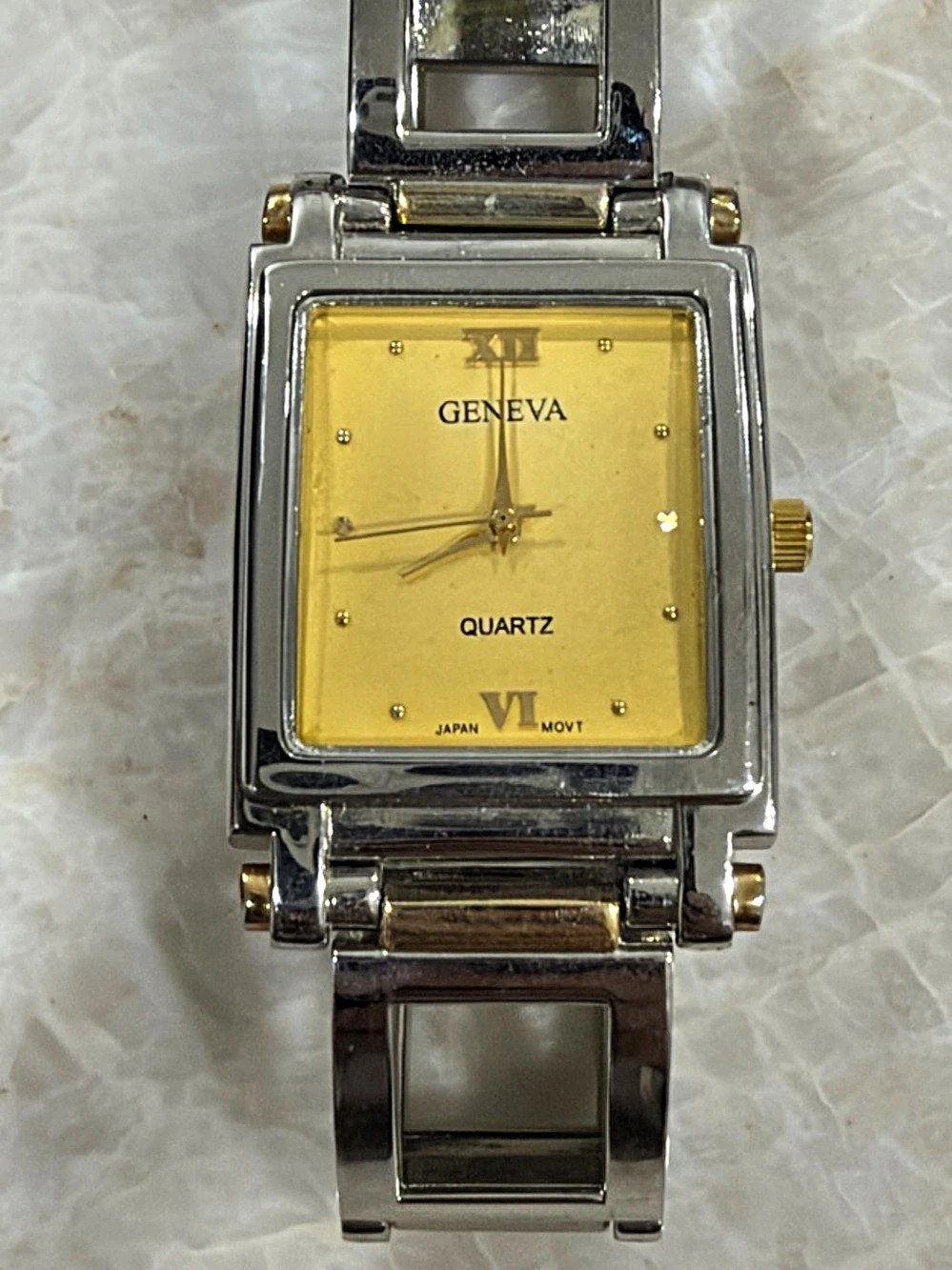 Geneva Rectangle Quartz Watch Silver & Gold